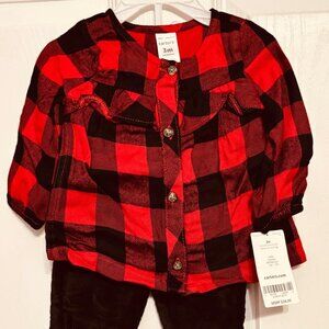 Carter’s Baby Girl 2-Piece Buffalo Plaid Top & Corduroy Pants Set 3M